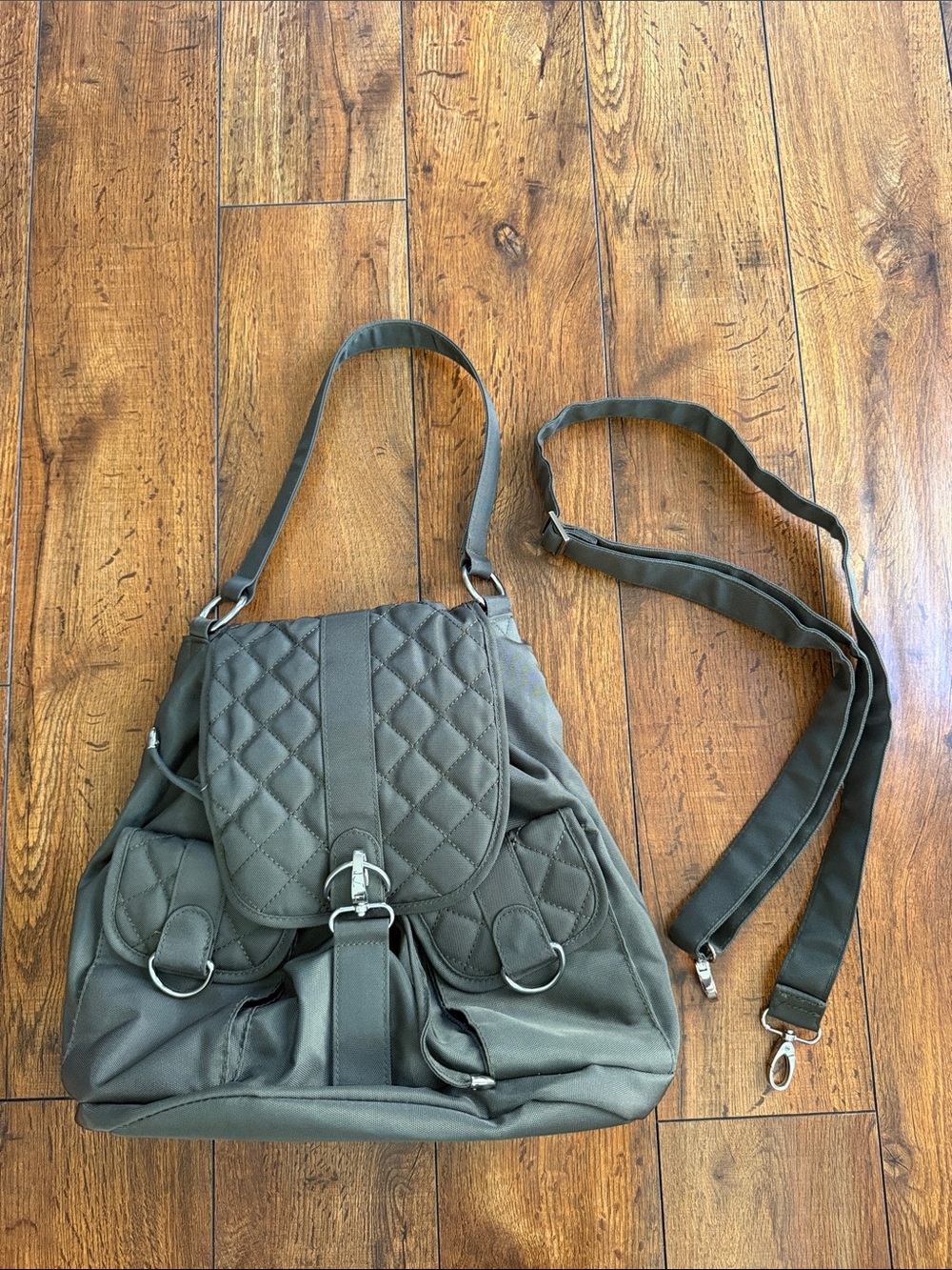 Travelon Quilted Flap Backpack in Olive